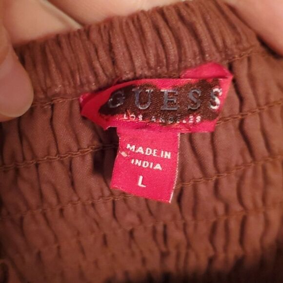 NWOT Guess brown corduroy bustier crop top with front zipper. Stretch. L. Flaw! - Picture 6 of 9